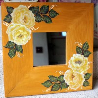 IKEA 'MALMA' CREAM ROSES PAINTED DEEP WOODEN FRAMED SQUARE MIRROR 10" x 10"   113190021141